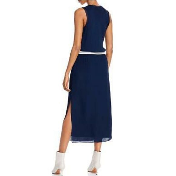 Theory Sport Stripe Silk Lewi Midi Dress - Picture 2 of 9